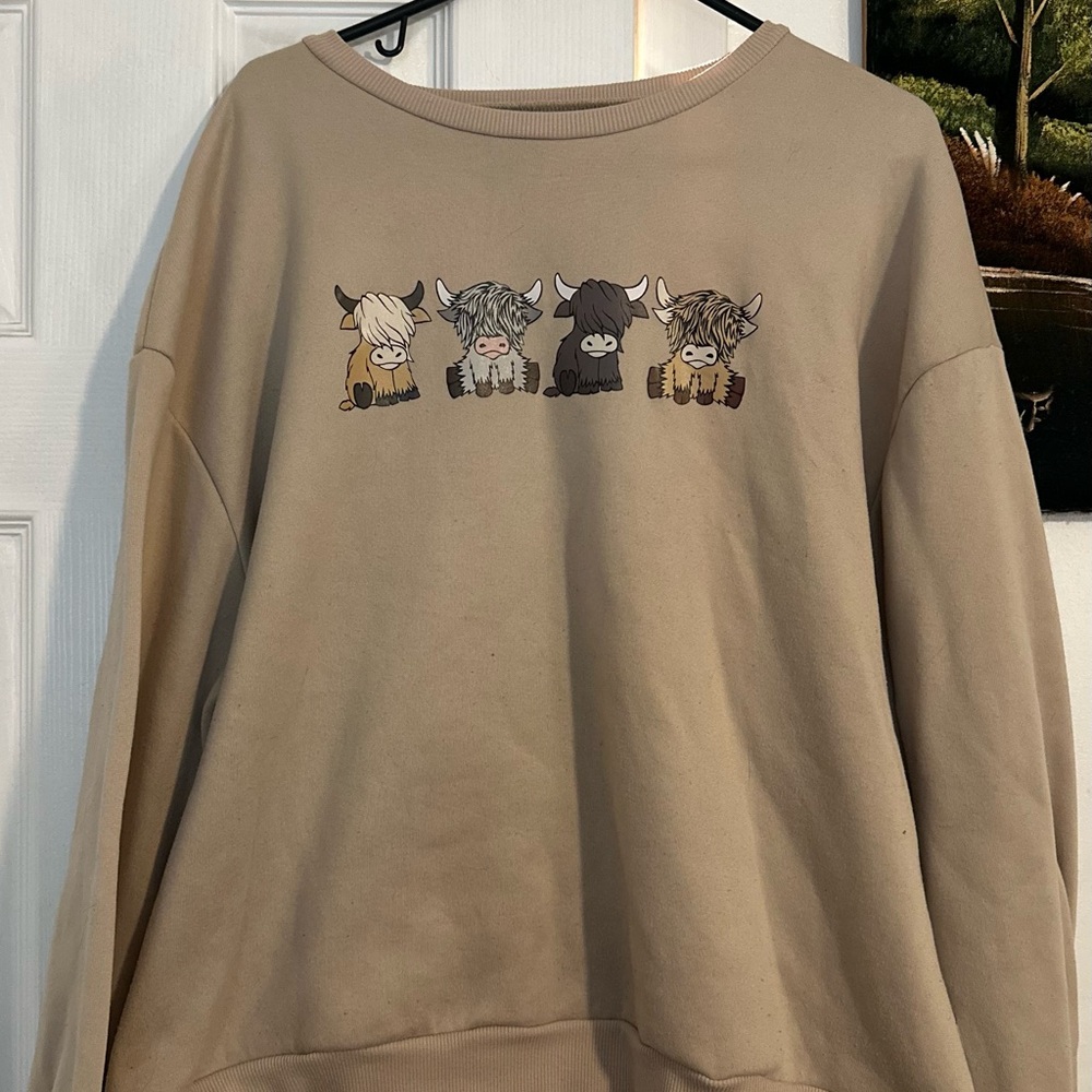 Women's Tan Sweater with Cow Print